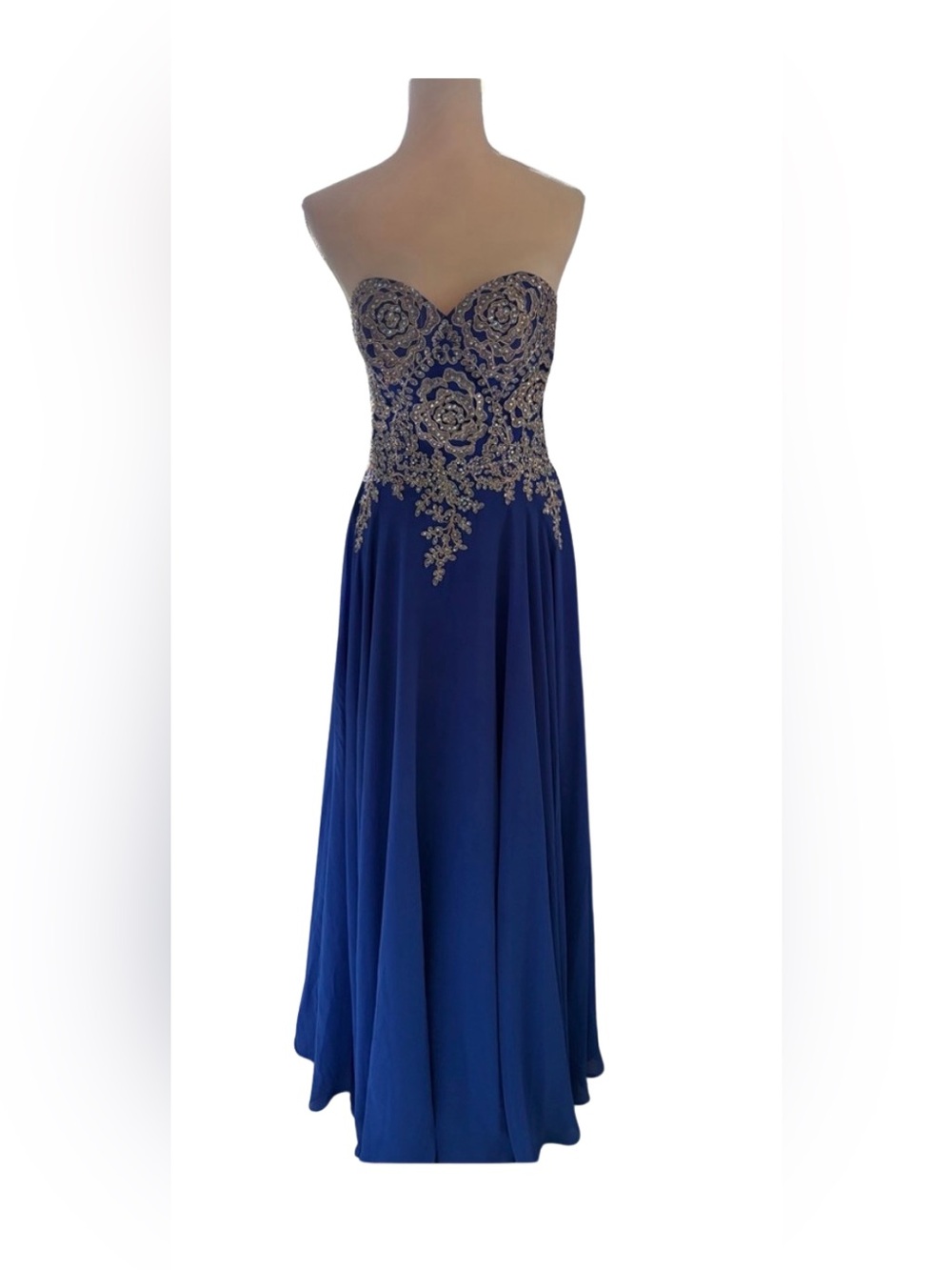 COYA prom dress Blue and Gold Evening Gown